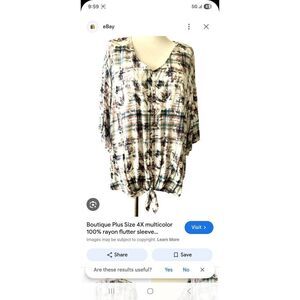Boutique Plus Size 3X multicolor 100% rayon flutter sleeve blouse/ties at front.